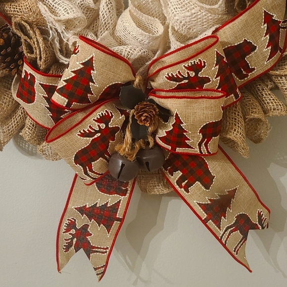 Christmas Wreath, Buffalo Check Moose Rustic Farm House Christmas Decor - Picture 2 of 4